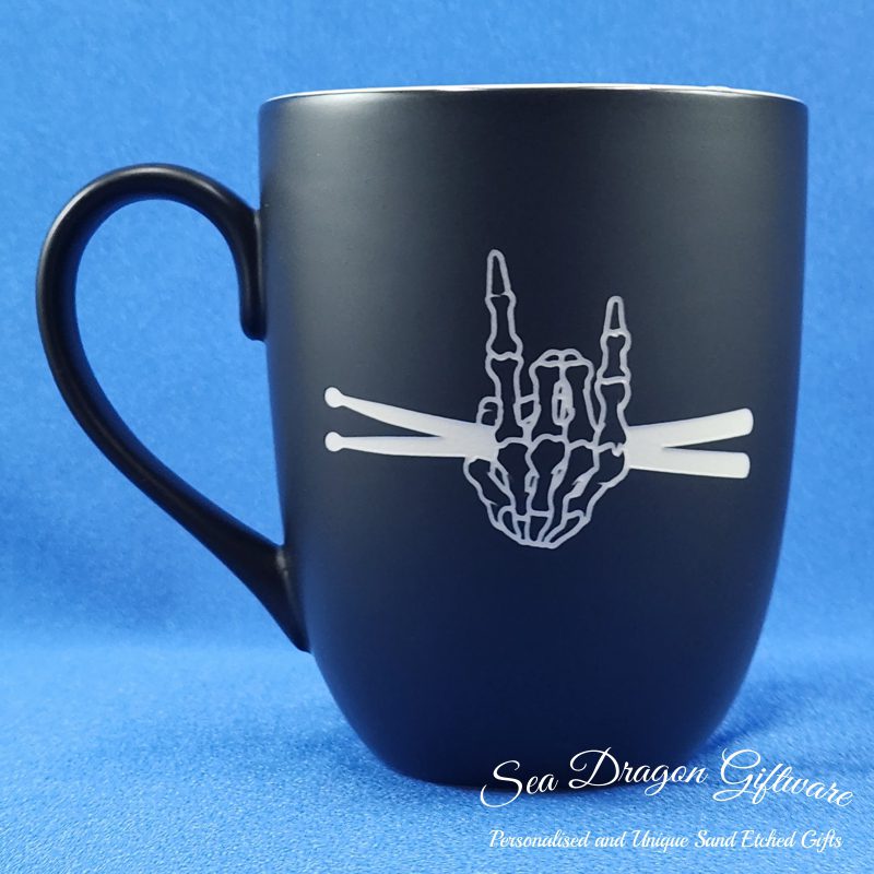 Ceramic Coffee/Tea Mug-Drumming Rock Horns-Black Matte