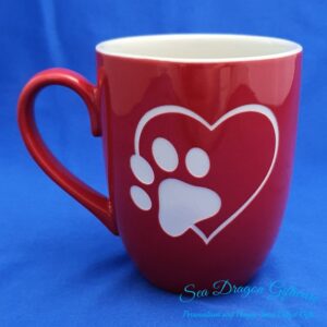 Dog Paw Print & Heart - Red
