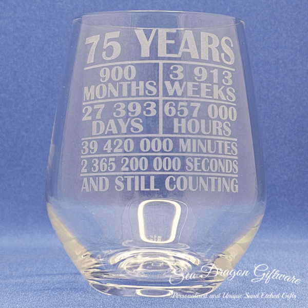 75 Years And Still Counting-Stemless Wine Glass