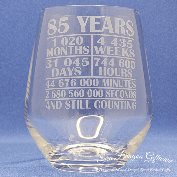 85 Years & Still Counting - Stemless Wine Glass