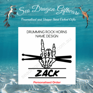 Drumming Rock Horns - Personalised Name